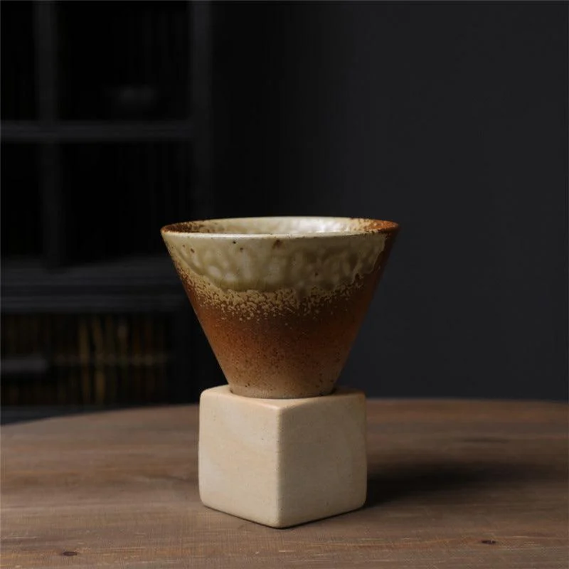 Coarse Pottery Coffee Mug with Base Conical Couture Cup & Base Set -  - #tag1#