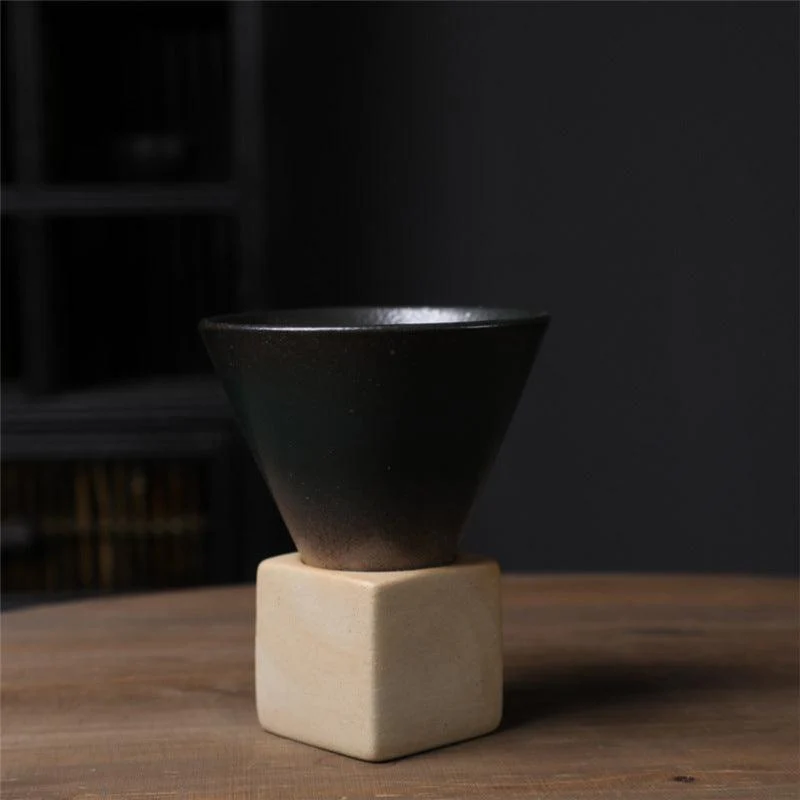 Coarse Pottery Coffee Mug with Base Conical Couture Cup & Base Set -  - #tag1#