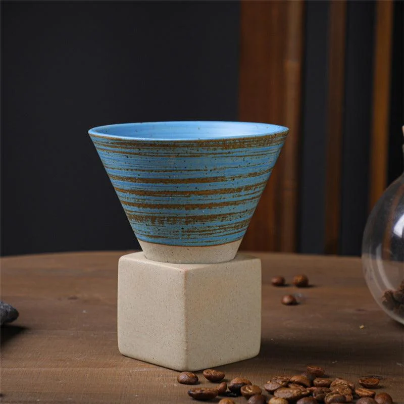 Coarse Pottery Coffee Mug with Base Conical Couture Cup & Base Set -  - #tag1#