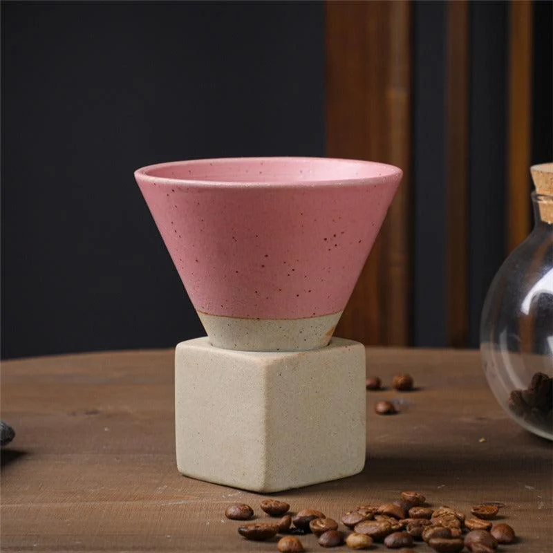 Coarse Pottery Coffee Mug with Base Conical Couture Cup & Base Set -  - #tag1#