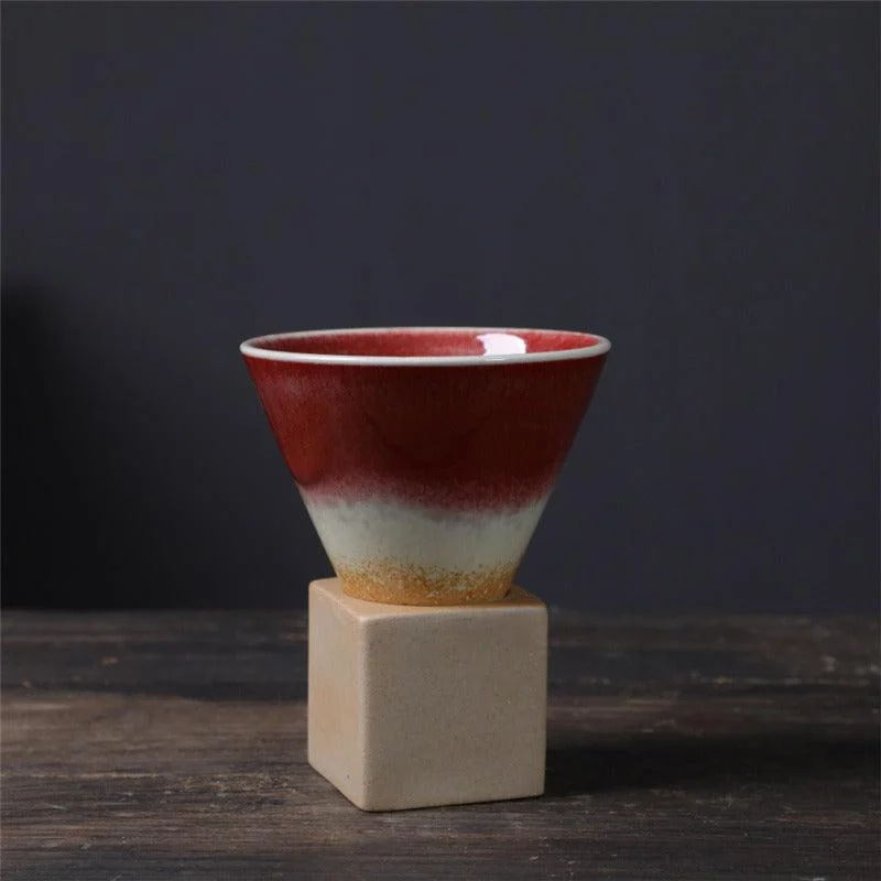 Coarse Pottery Coffee Mug with Base Conical Couture Cup & Base Set -  - #tag1#