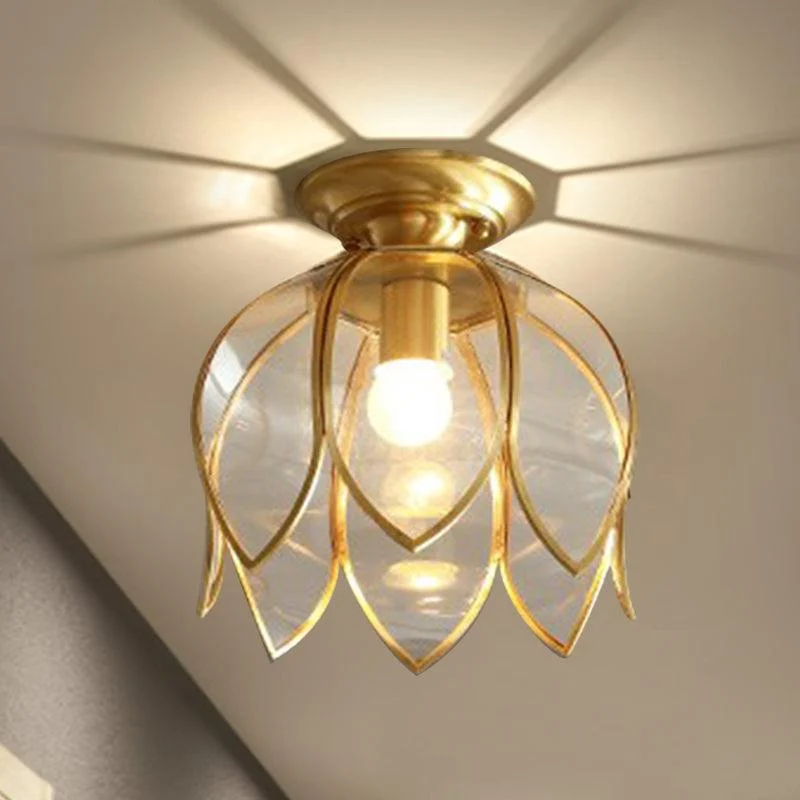 Colonial Brass Flower Ceiling Lamp with Crystal Clear Shades -  - #tag1#