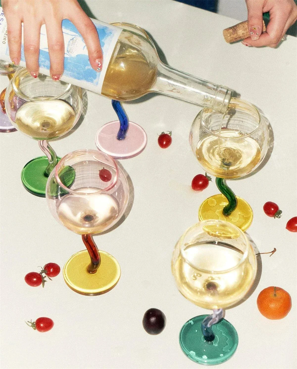 Colored Bubble Borosilicate Glass Twisted Wine Glass -