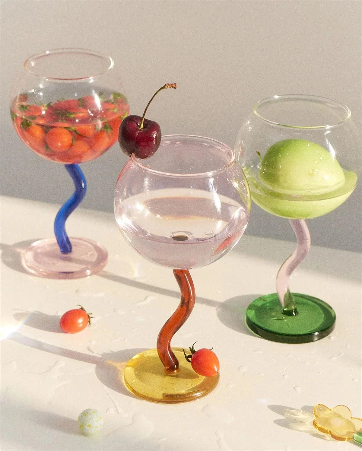Colored Bubble Borosilicate Glass Twisted Wine Glass -
