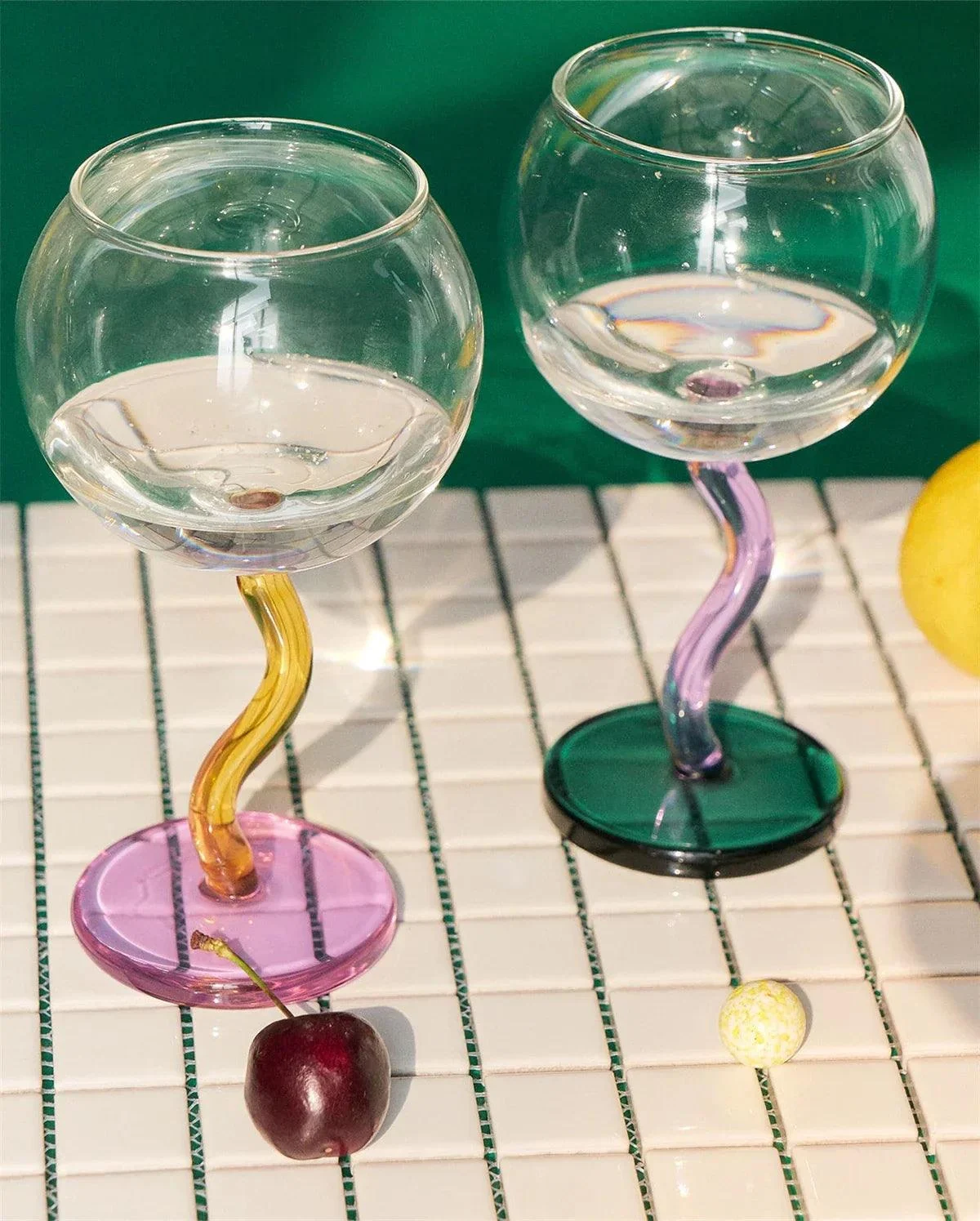 Colored Bubble Borosilicate Glass Twisted Wine Glass -