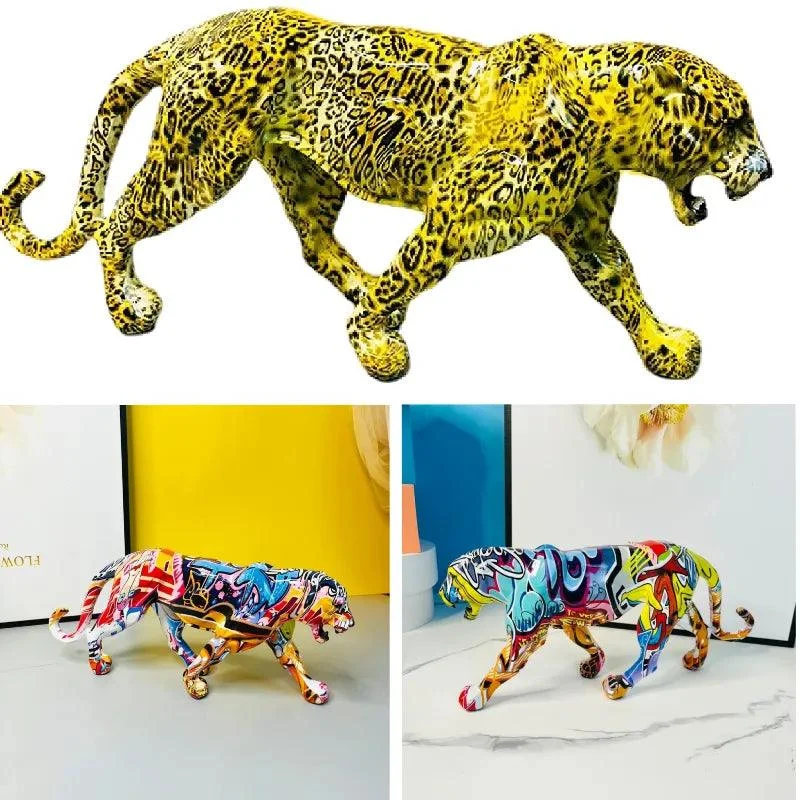 Colorful Art Leopard Statue -