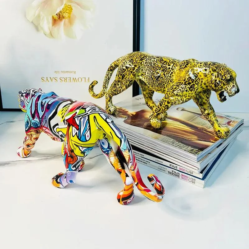 Colorful Art Leopard Statue -