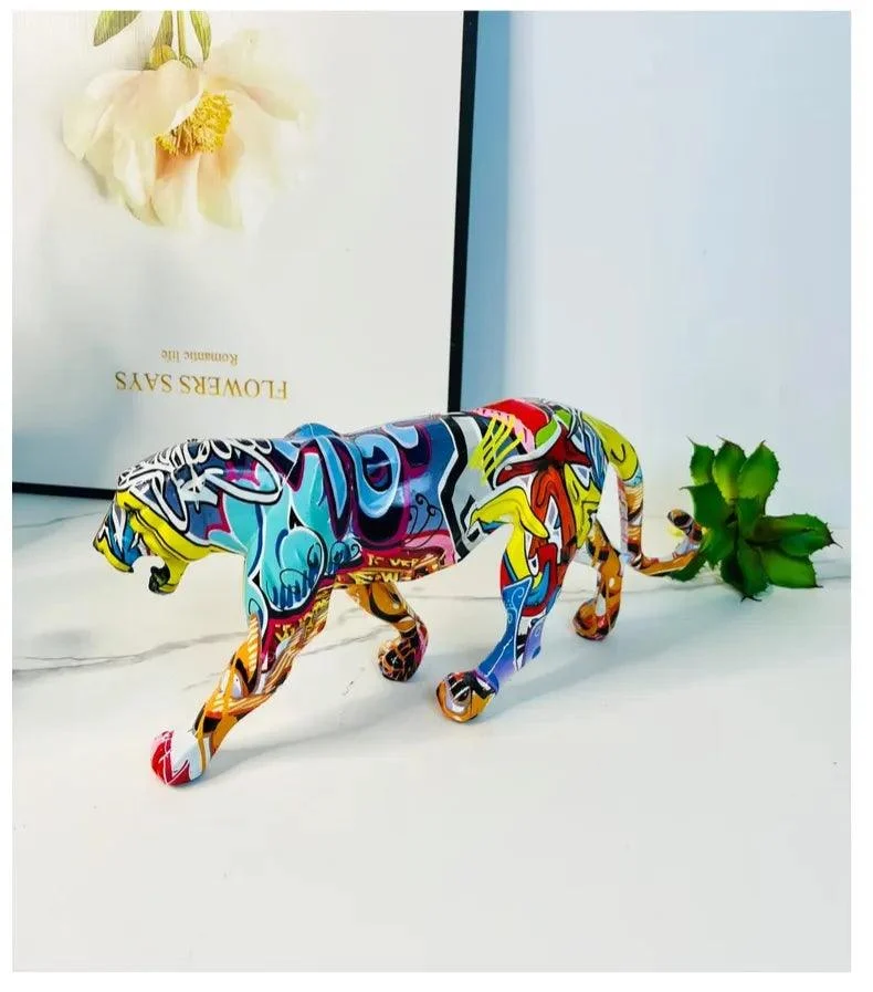 Colorful Art Leopard Statue -