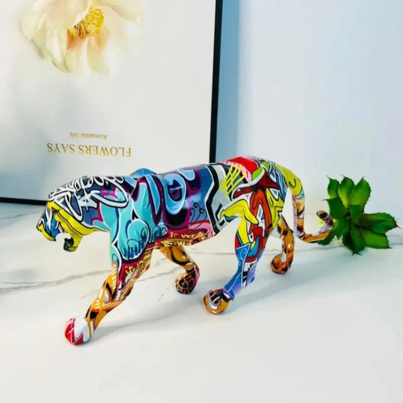 Colorful Art Leopard Statue -