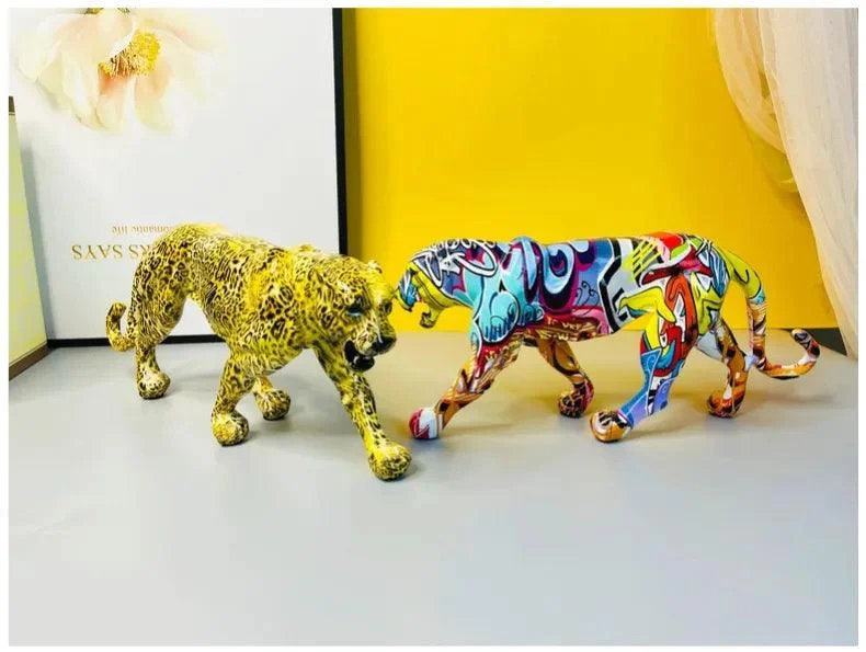 Colorful Art Leopard Statue -