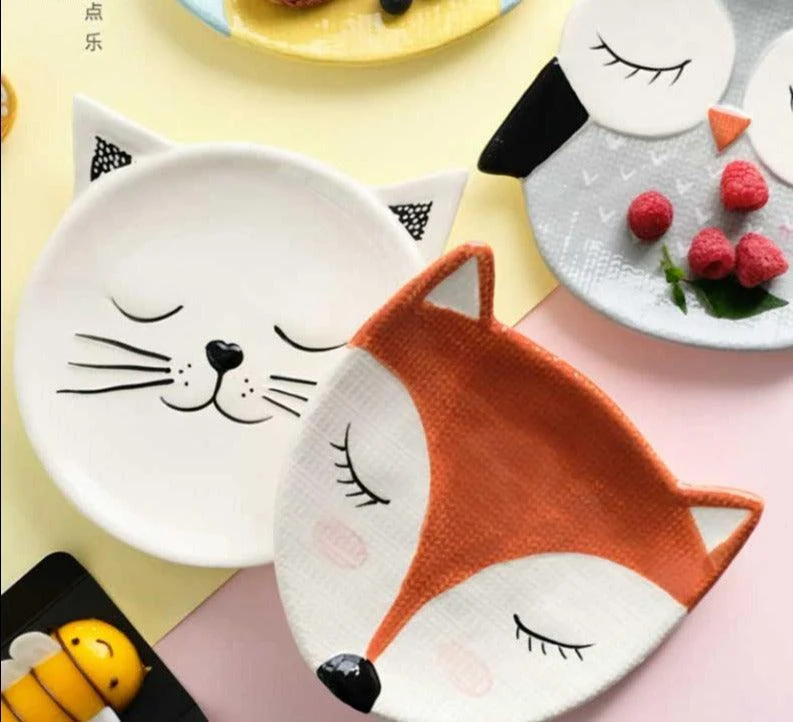 Colorful Kids Ceramic Owl Penguin Fox Plate -