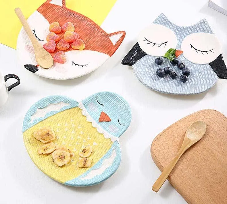 Colorful Kids Ceramic Owl Penguin Fox Plate -