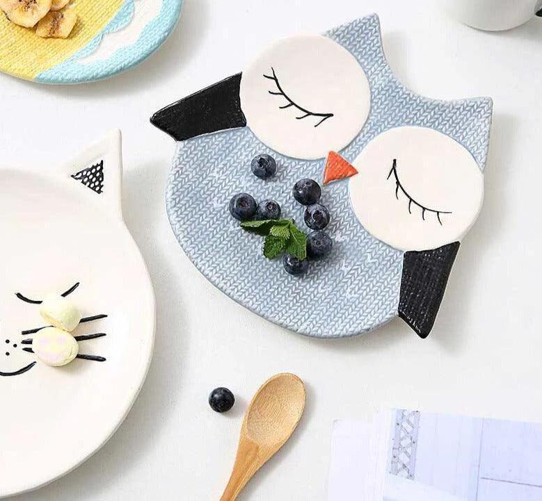 Colorful Kids Ceramic Owl Penguin Fox Plate -