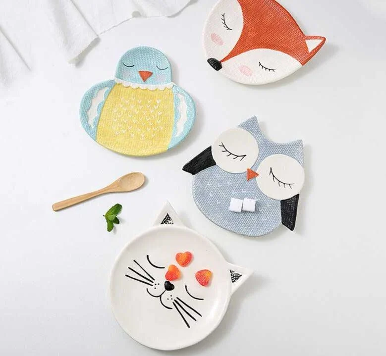 Colorful Kids Ceramic Owl Penguin Fox Plate -