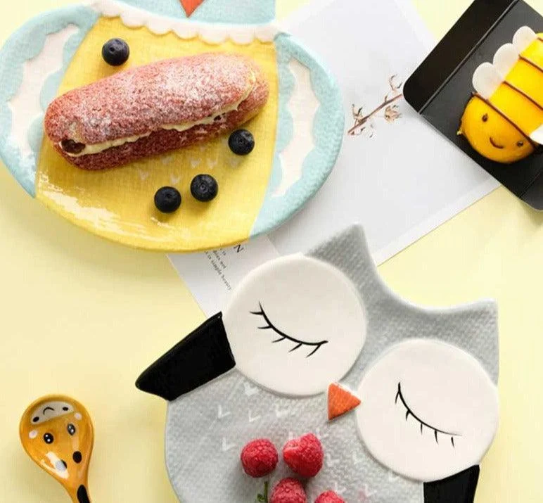 Colorful Kids Ceramic Owl Penguin Fox Plate -
