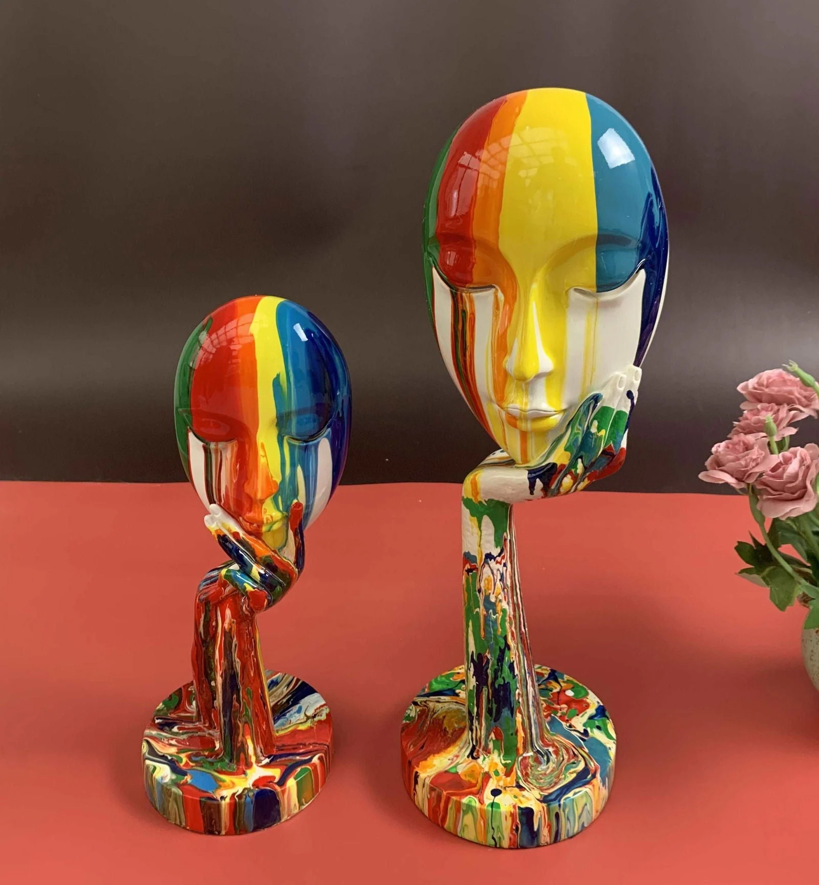 Colorful Woman Face Abstract Art Figurine -