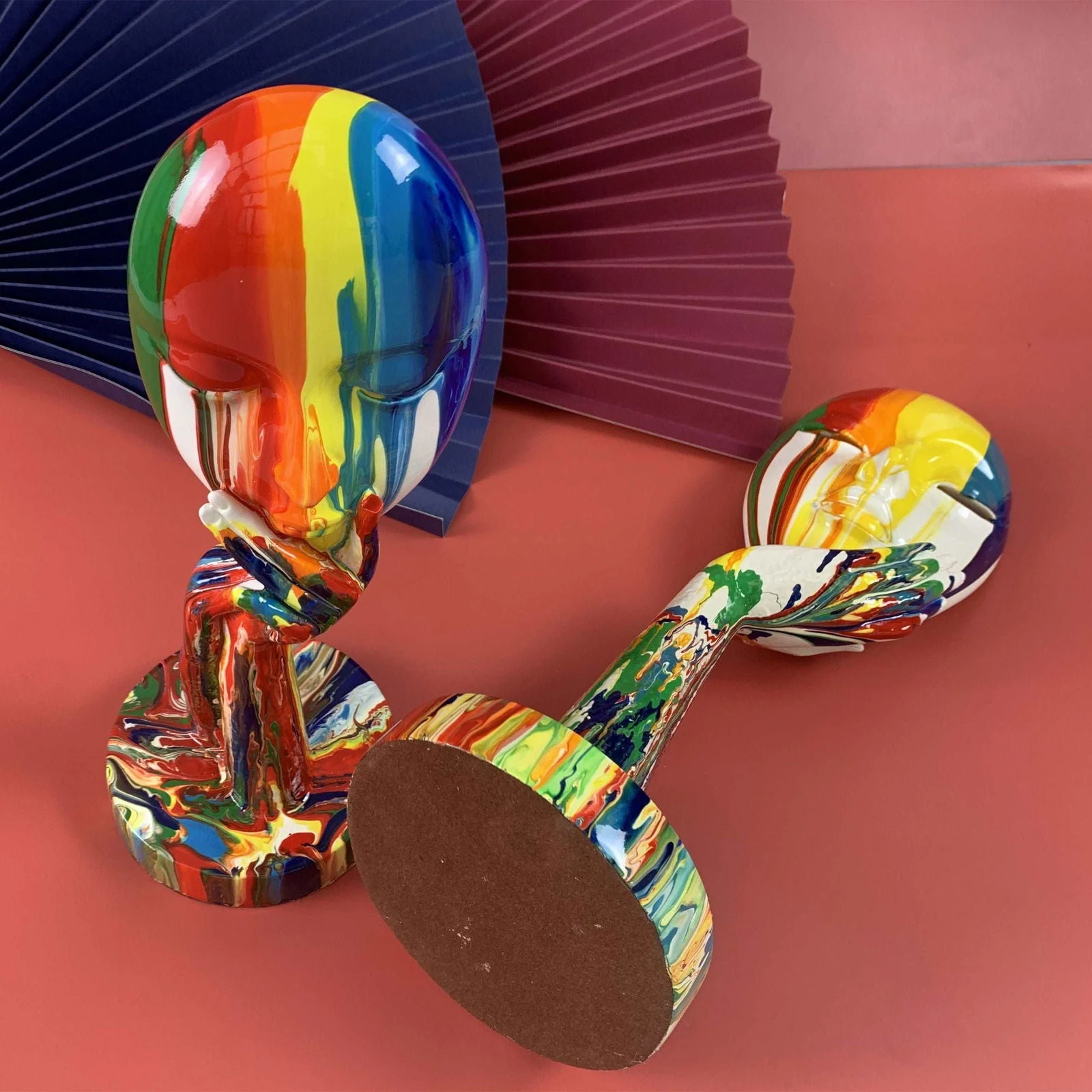 Colorful Woman Face Abstract Art Figurine -
