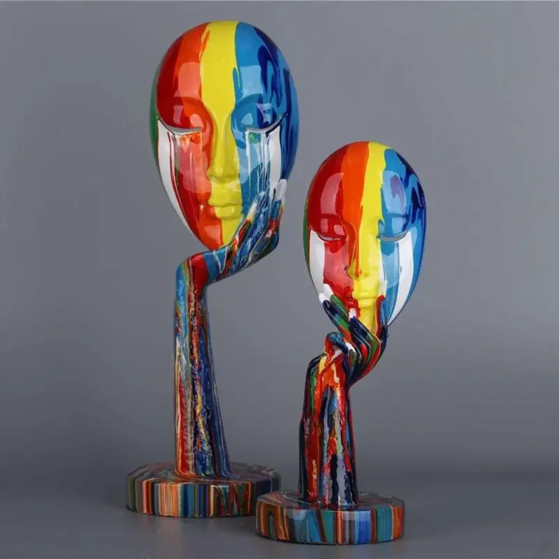 Colorful Woman Face Abstract Art Figurine