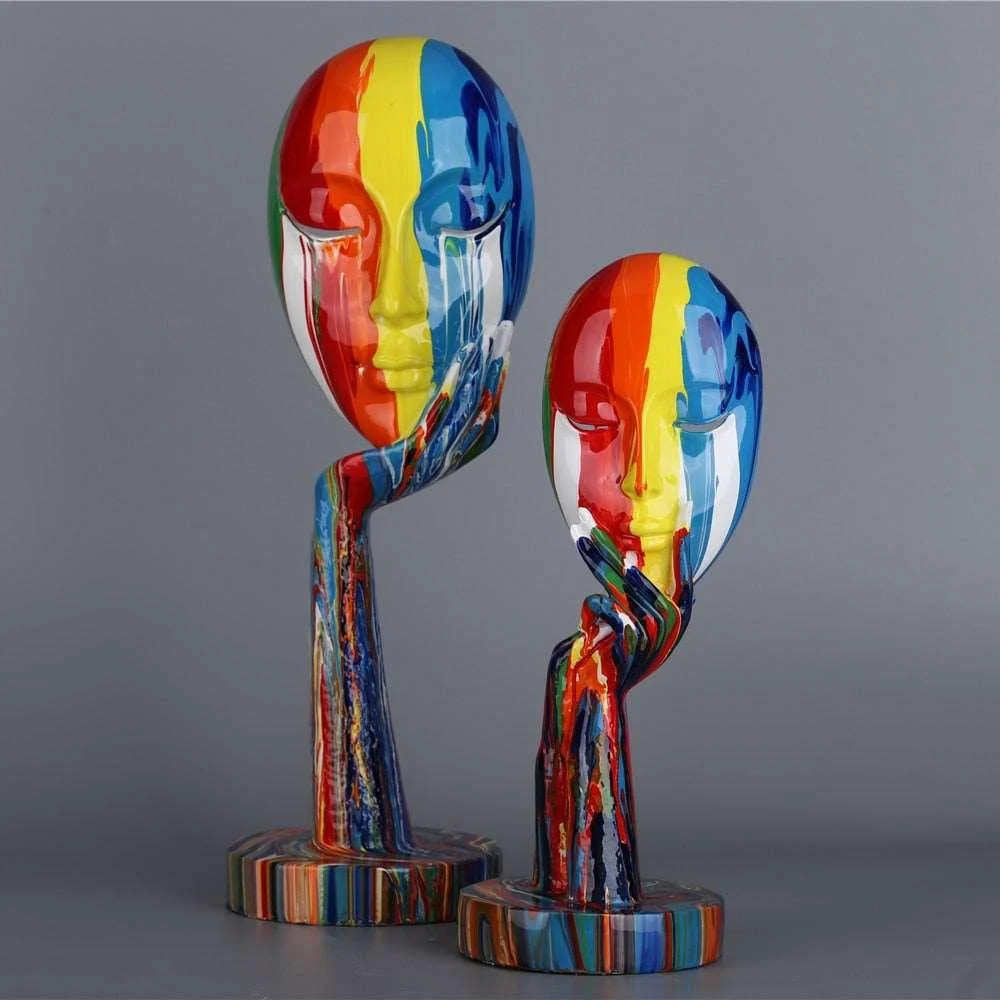 Colorful Woman Face Abstract Art Figurine -
