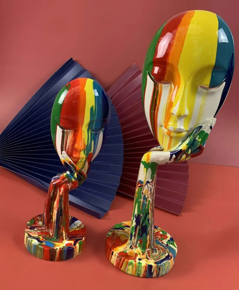 Colorful Woman Face Abstract Art Figurine