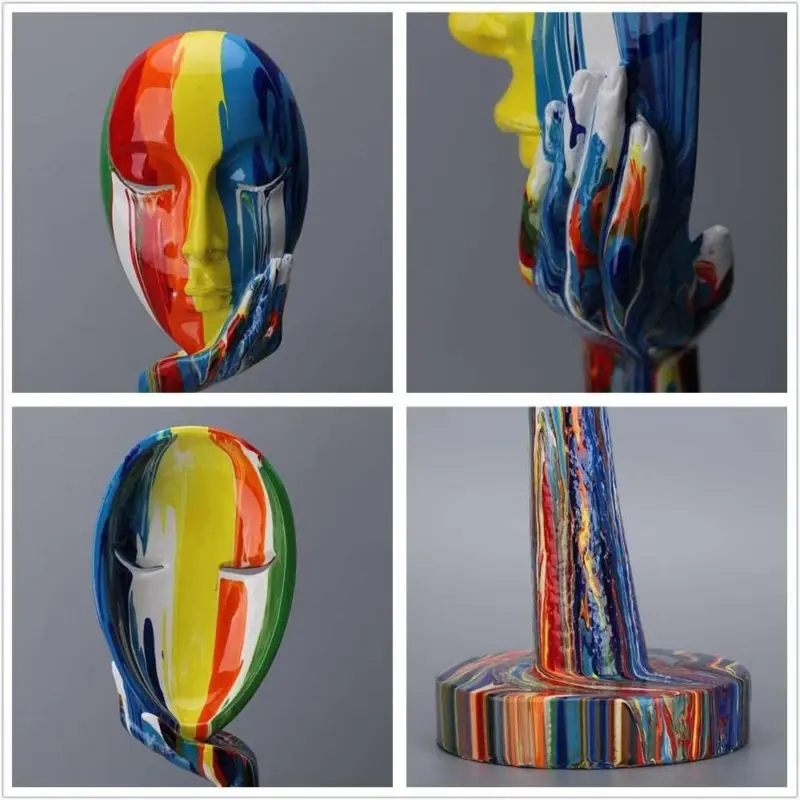 Colorful Woman Face Abstract Art Figurine