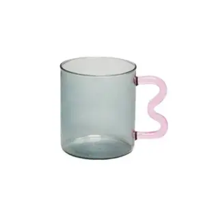 Colourful Glass Coffee Mug With Squiggle Handle