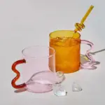 Colourful Glass Coffee Mug With Squiggle Handle tag1