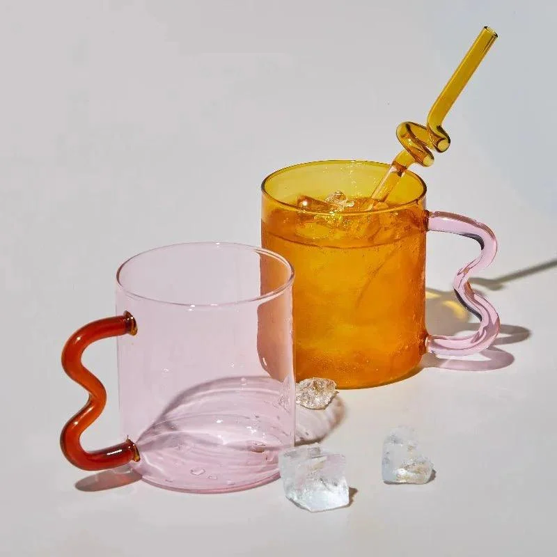 Colourful Glass Coffee Mug With Squiggle Handle -  - #tag1#