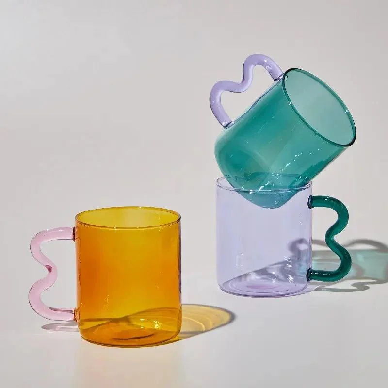 Colourful Glass Coffee Mug With Squiggle Handle -  - #tag1#