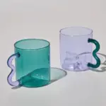 Colourful Glass Coffee Mug With Squiggle Handle tag1