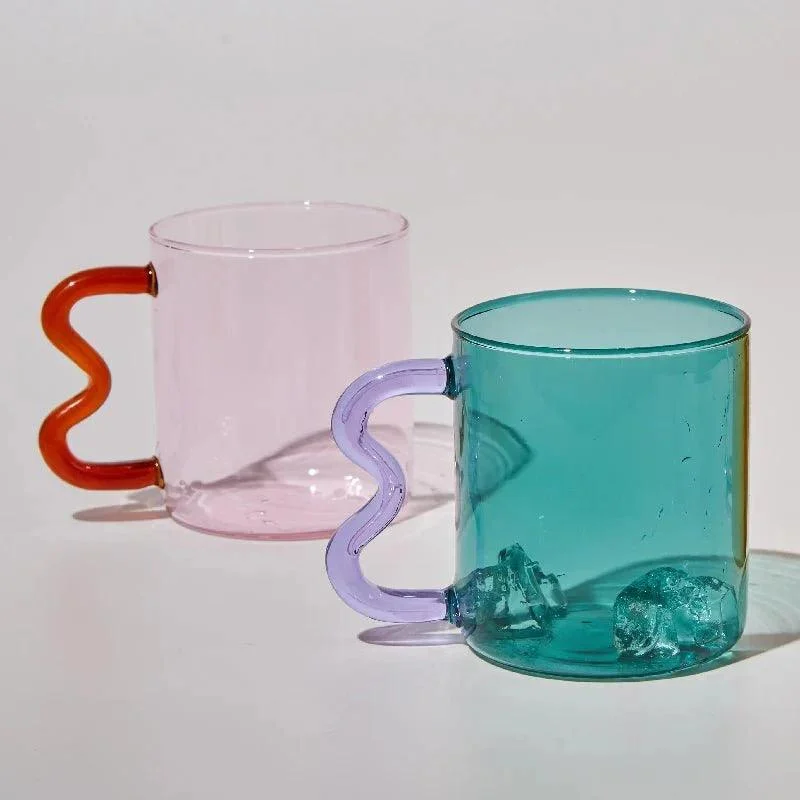 Colourful Glass Coffee Mug With Squiggle Handle -  - #tag1#