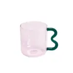 Colourful Glass Coffee Mug With Squiggle Handle tag1