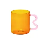 Colourful Glass Coffee Mug With Squiggle Handle tag1