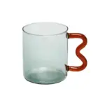 Colourful Glass Coffee Mug With Squiggle Handle tag1