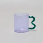 Colourful Glass Coffee Mug With Squiggle Handle tag1