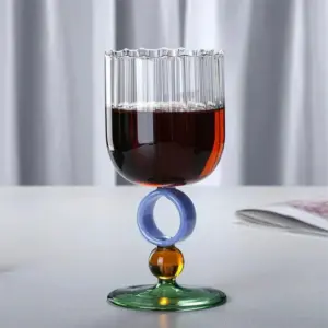 Colourful Ribbed Ring Stemmed Glass