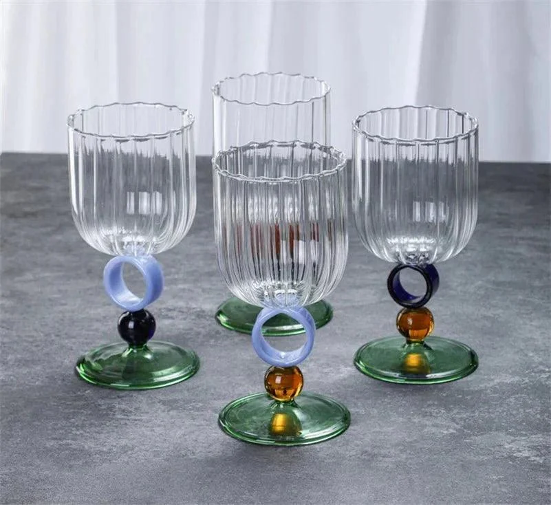 Colourful Ribbed Ring Stemmed Glass -  - #tag1#