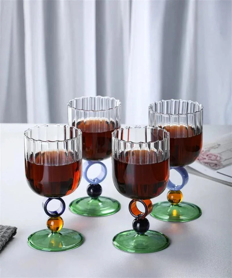 Colourful Ribbed Ring Stemmed Glass -  - #tag1#