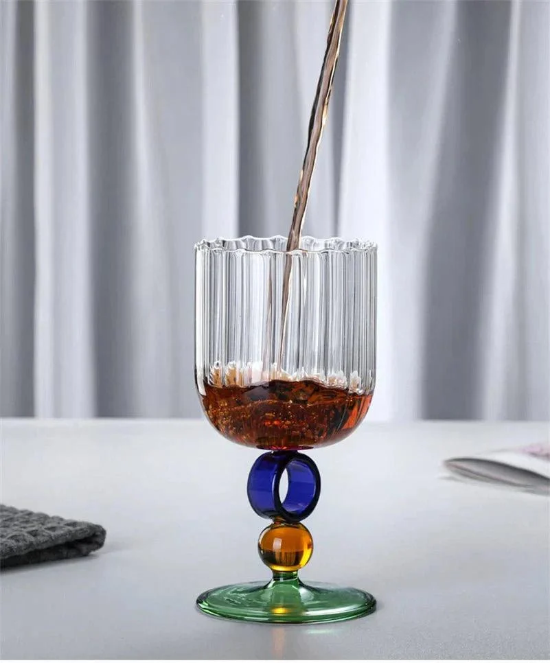Colourful Ribbed Ring Stemmed Glass -  - #tag1#