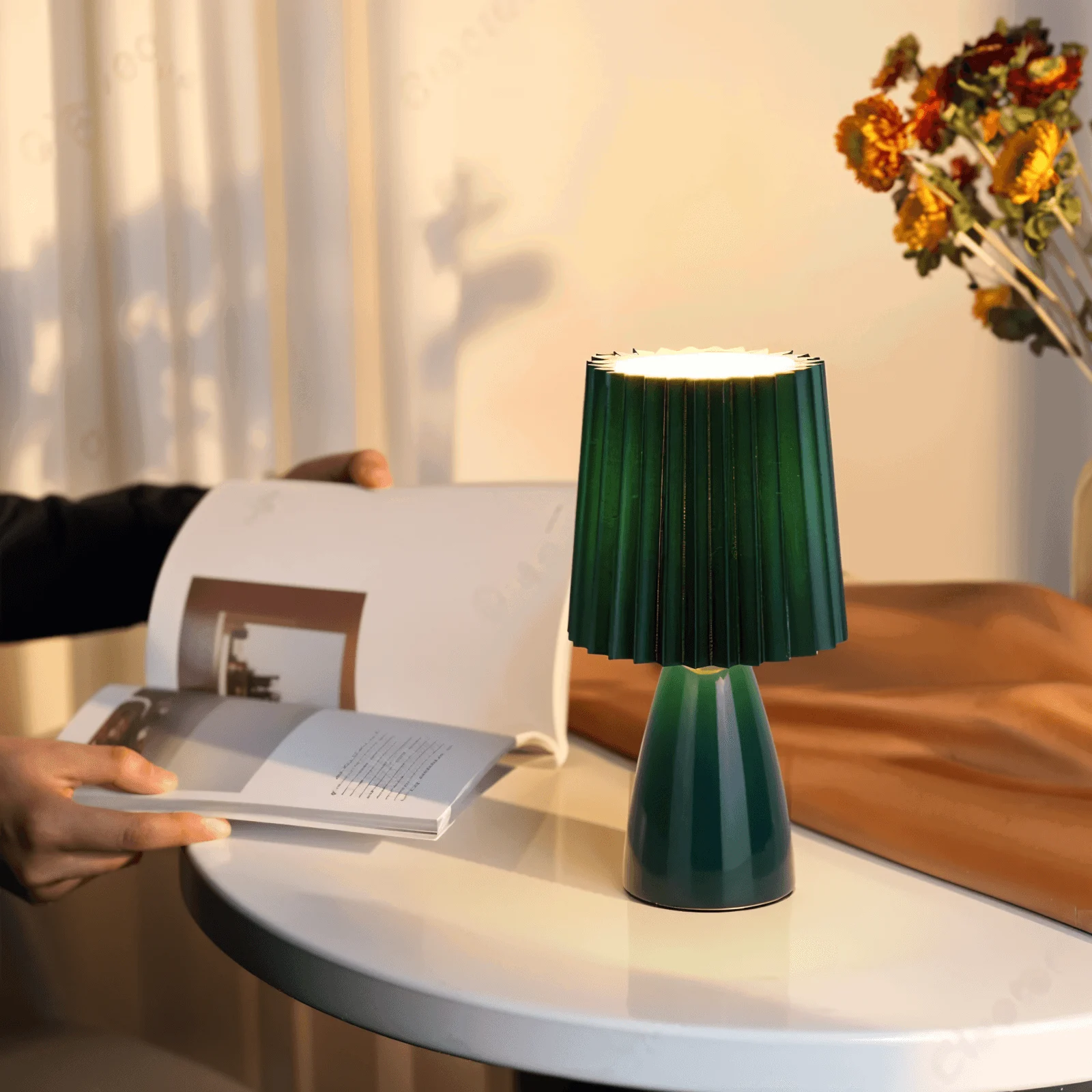 ConePleated Table Lamp - LED Ceramic Milkshake Desk Lamp -  - #tag1#
