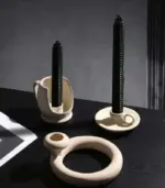Contemporary Ceramic Candleholder Beige 11cm tag1