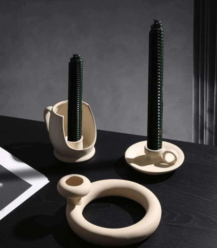Contemporary Ceramic Candleholder Beige 11cm -  - #tag1#