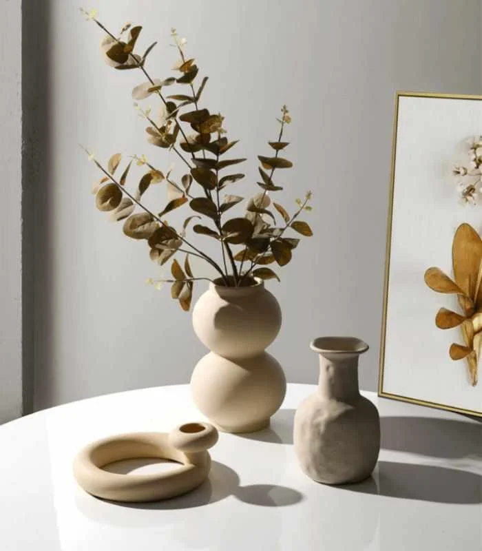 Contemporary Ceramic Candleholder Beige 11cm -  - #tag1#