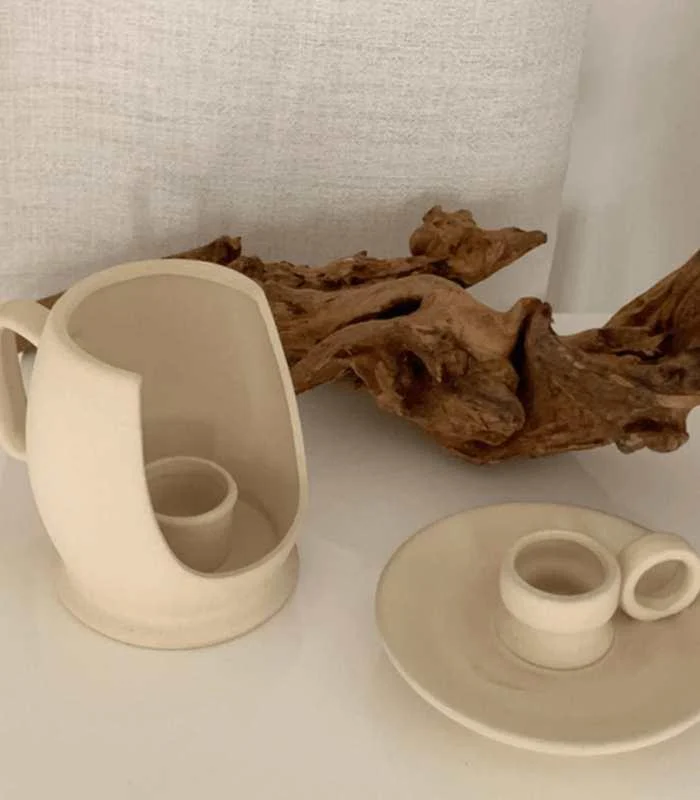 Contemporary Ceramic Candleholder Beige 11cm -  - #tag1#