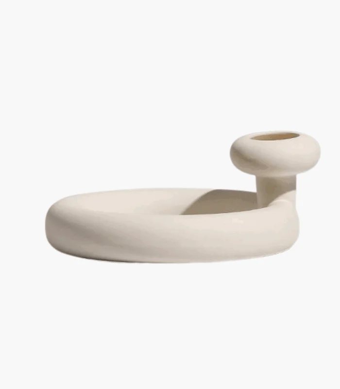 Contemporary Ceramic Candleholder Beige 18x7.5cm -  - #tag1#