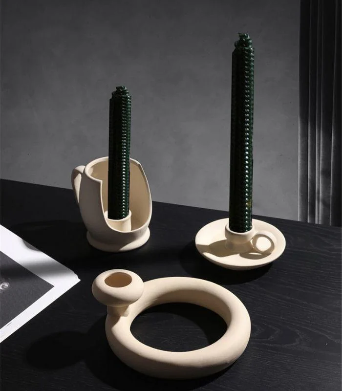 Contemporary Ceramic Candleholder Beige 18x7.5cm -  - #tag1#
