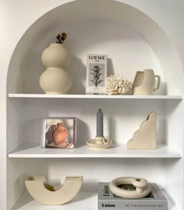 Contemporary Ceramic Candleholder Beige 18x7.5cm -  - #tag1#