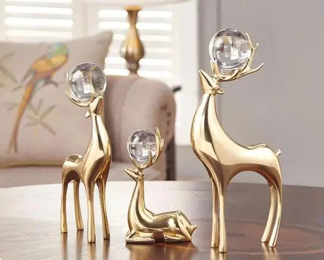 Copper Reindeer Accent With Crystal Ball -