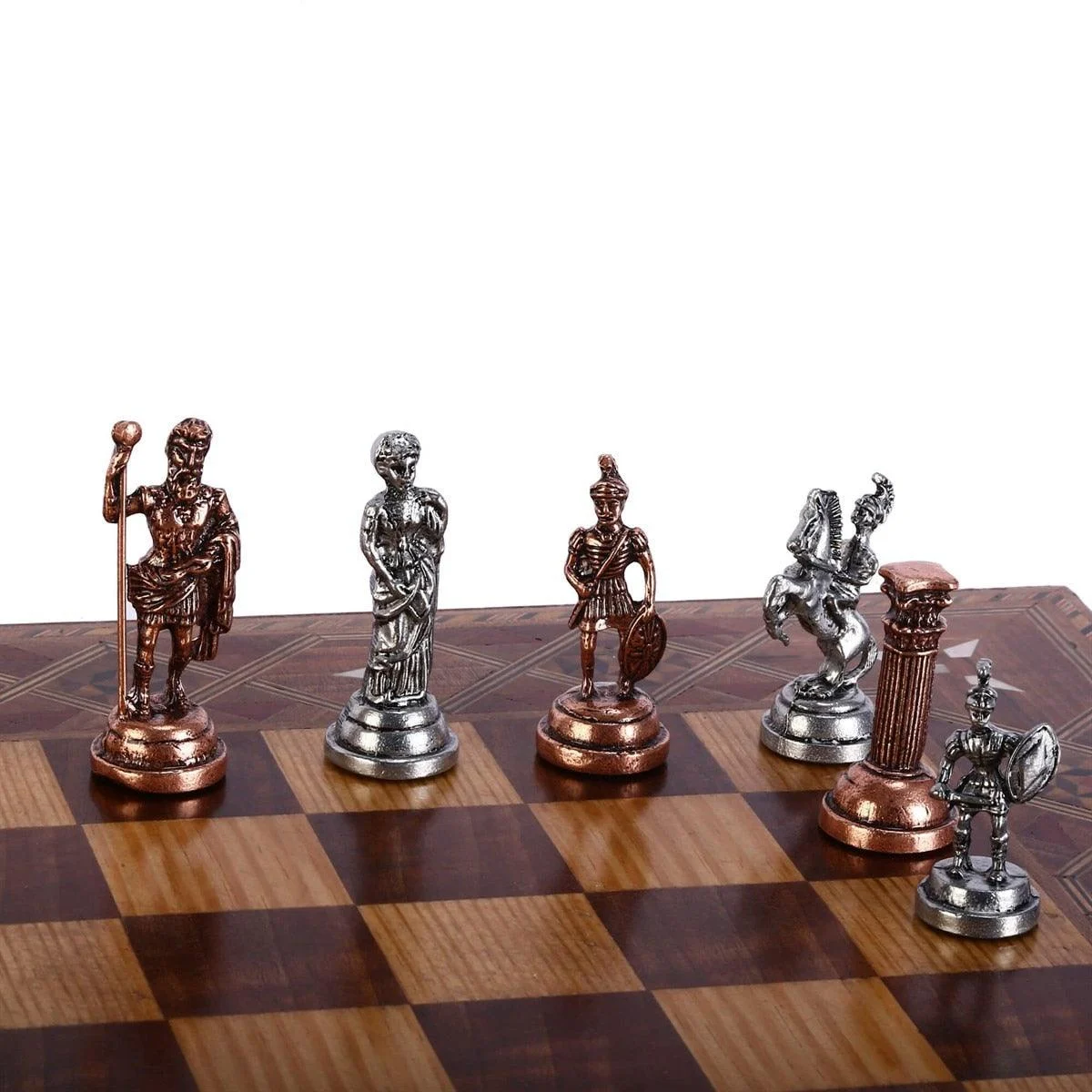 Copper Rome Figures Metal Chess Set, Handmade Pieces Sculptures and Statues -