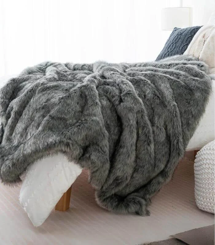 Copy of Faux Fur Throw Blanket Soft Thick Grey -  - #tag1#